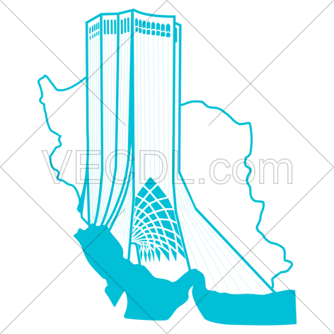 ترکیب نقشه ایران با برج آزادی تهران به صورت وکتور