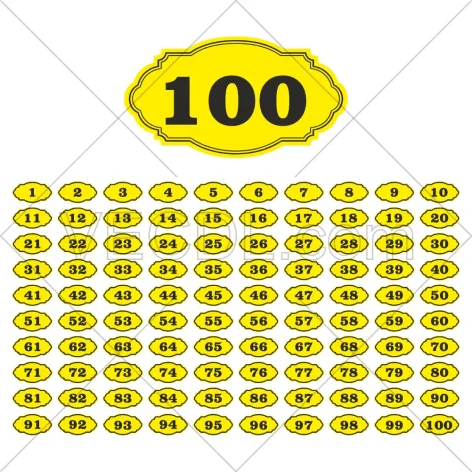 طرح آماده پلاک 1 تا 100 انگلیسی به صورت وکتور