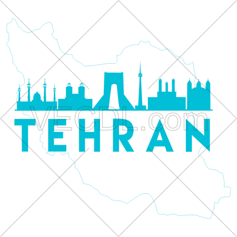 نقشه ایران و طرح نمادین شهر تهران به شکل وکتور